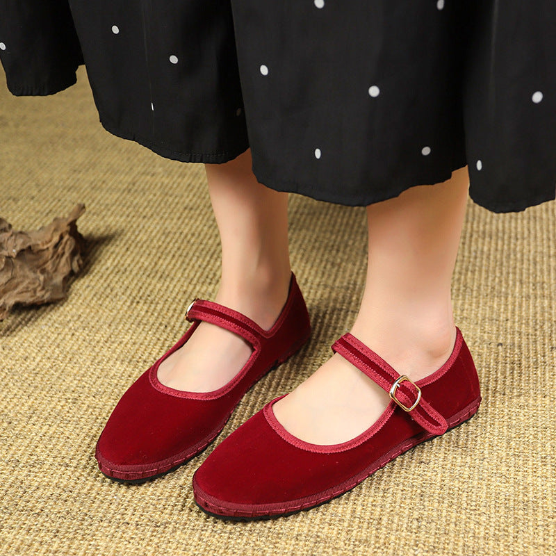 Velvet Mary Jane Flats