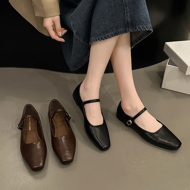Mary-Jane Leather Flats