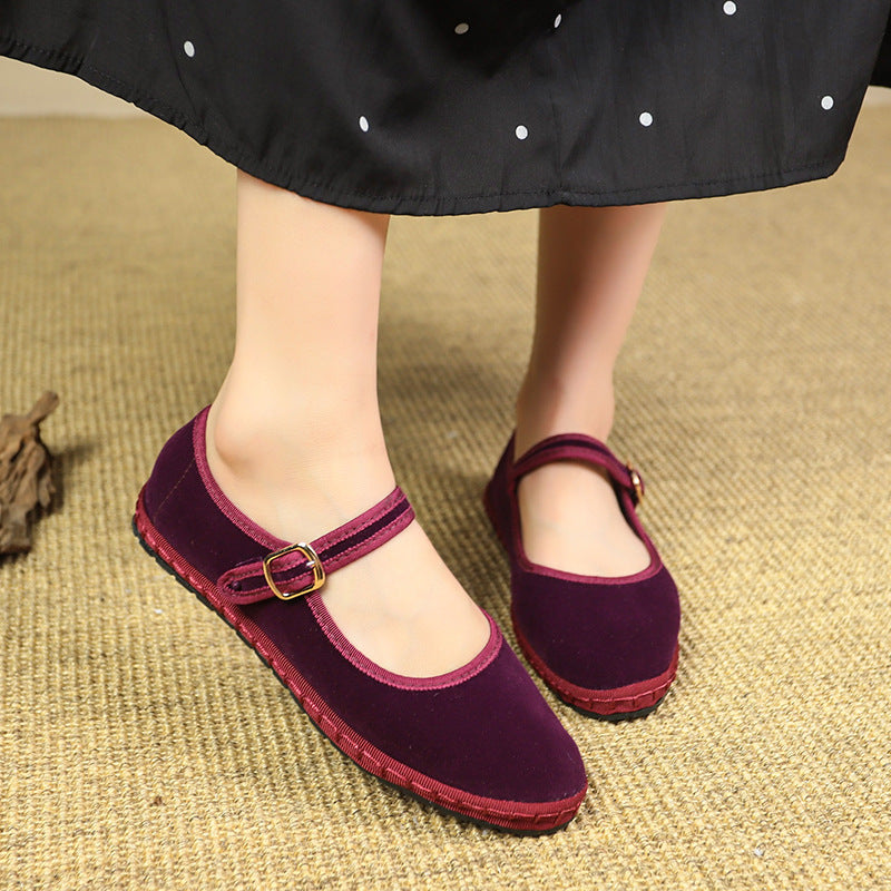 Velvet Mary Jane Flats
