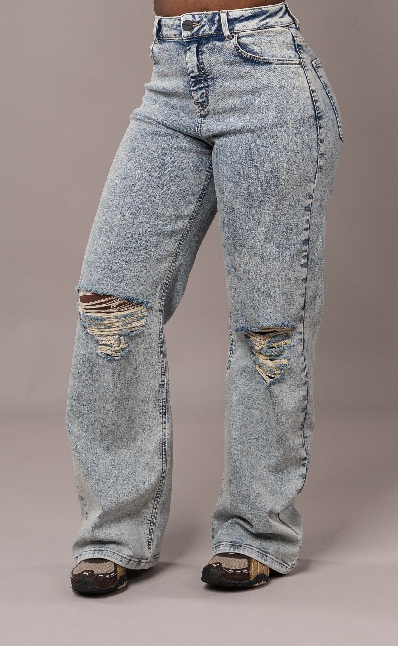Womens Baggy Ripped Fitjeans - 80s Blue