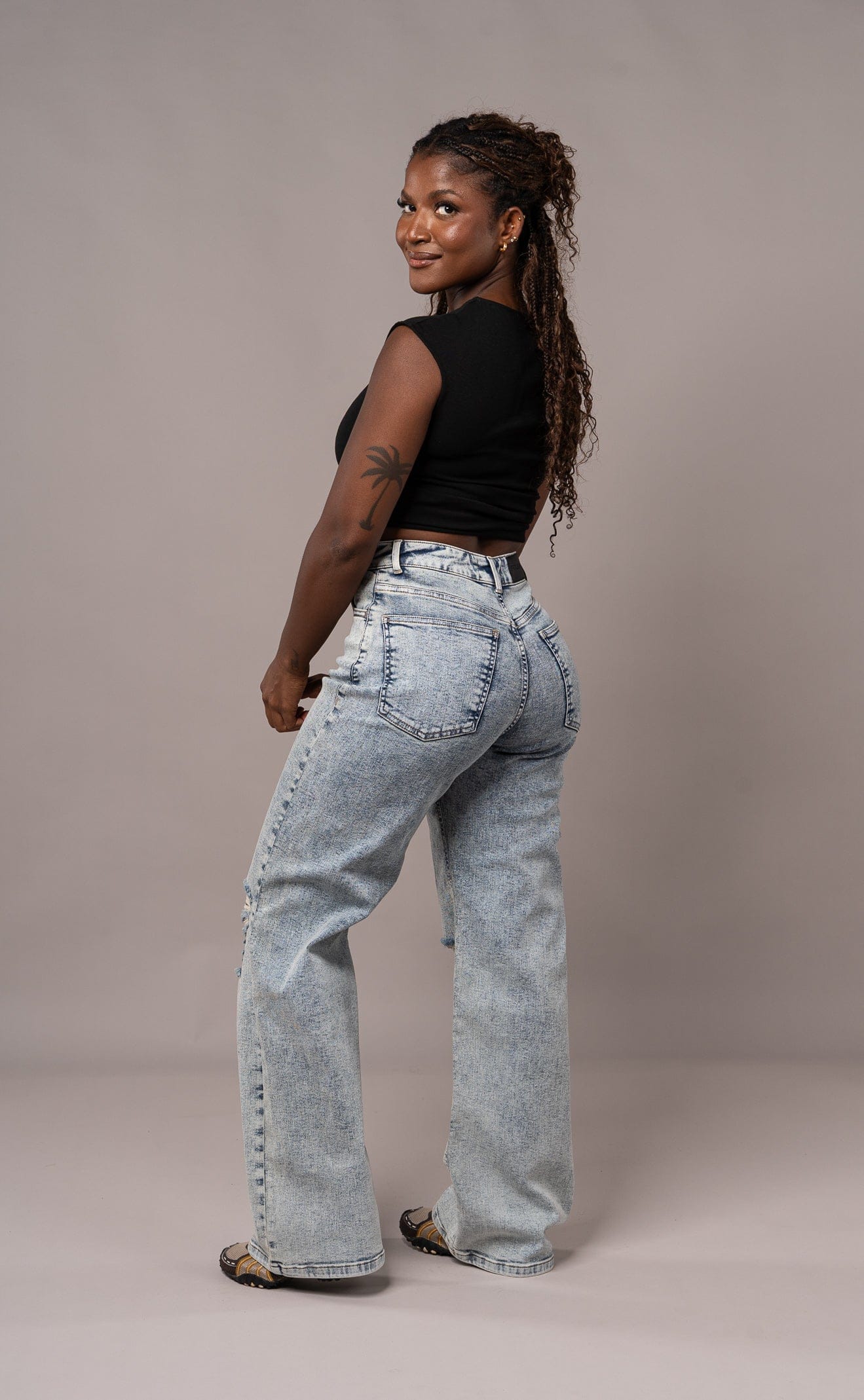 Womens Baggy Ripped Fitjeans - 80s Blue