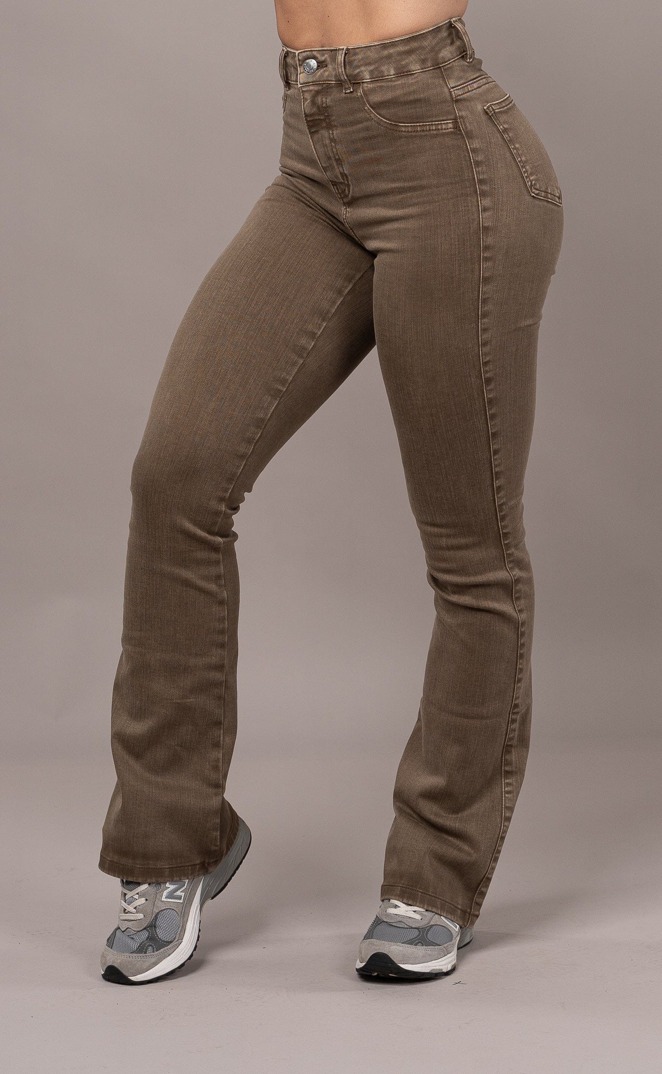 Womens Pastel Flared Fitjeans - Brown