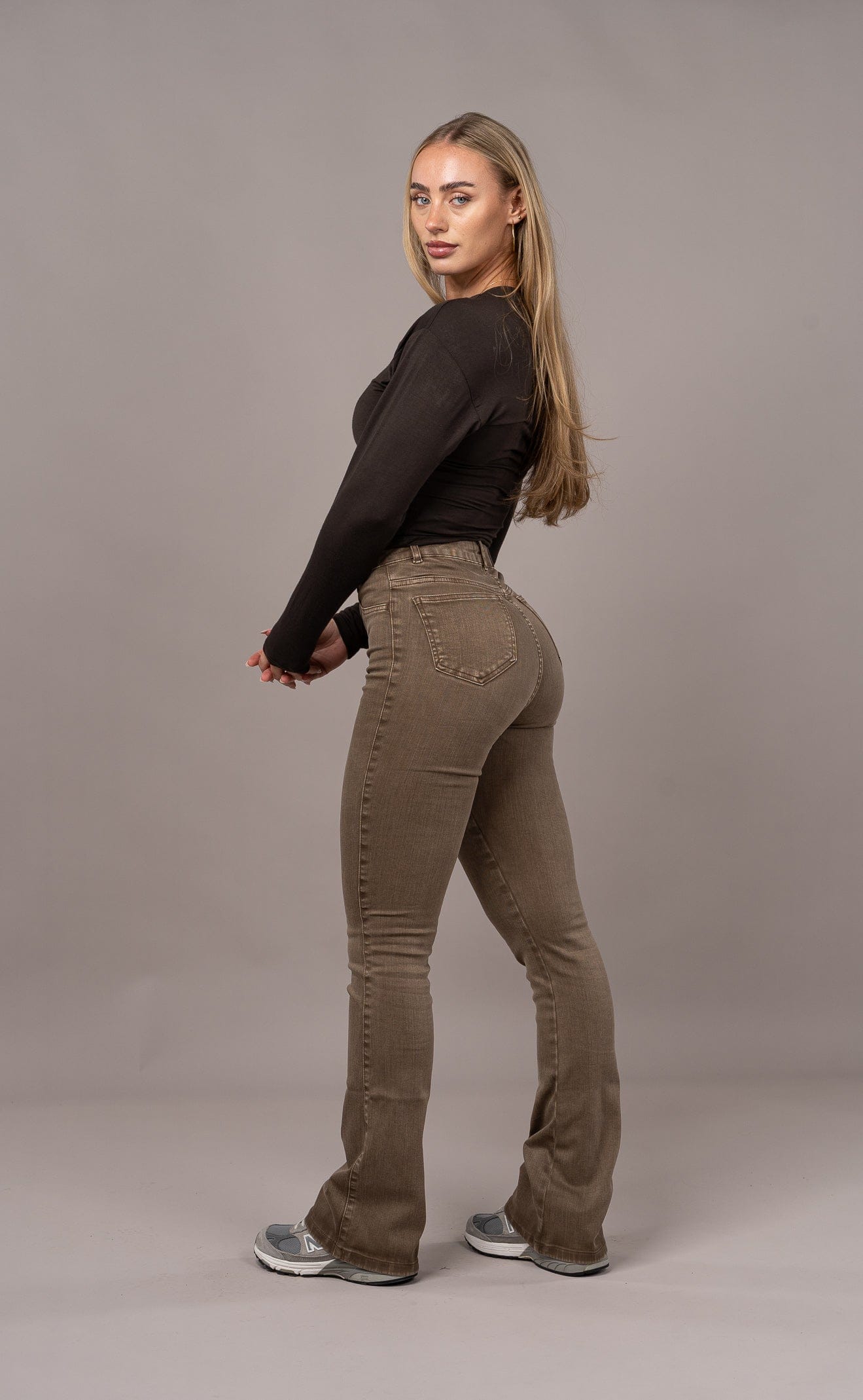 Womens Pastel Flared Fitjeans - Brown