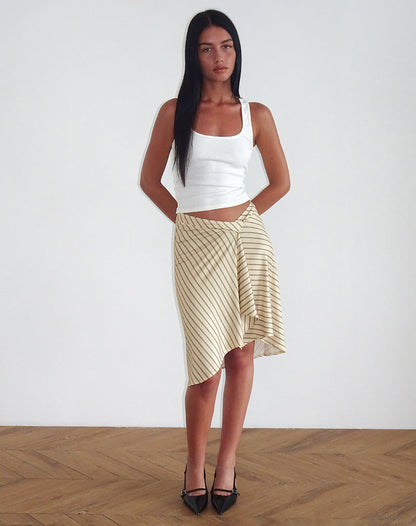 Esmeray - Gonna Midi a Righe Diagonali Gialle