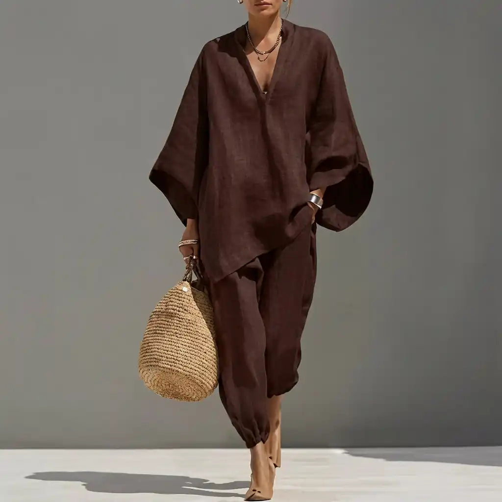 Marina | Completo Casual di Due Pezzi con Scollo a V per Donna