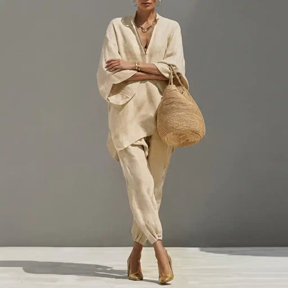 Marina | Completo Casual di Due Pezzi con Scollo a V per Donna