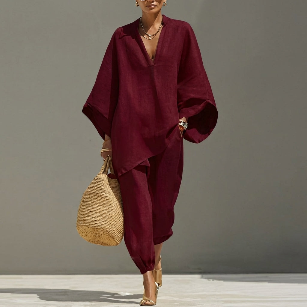 Marina | Completo Casual di Due Pezzi con Scollo a V per Donna