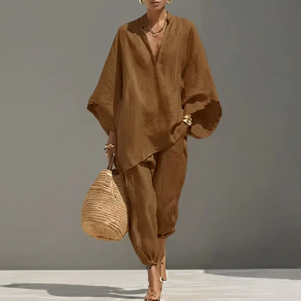 Marina | Completo Casual di Due Pezzi con Scollo a V per Donna