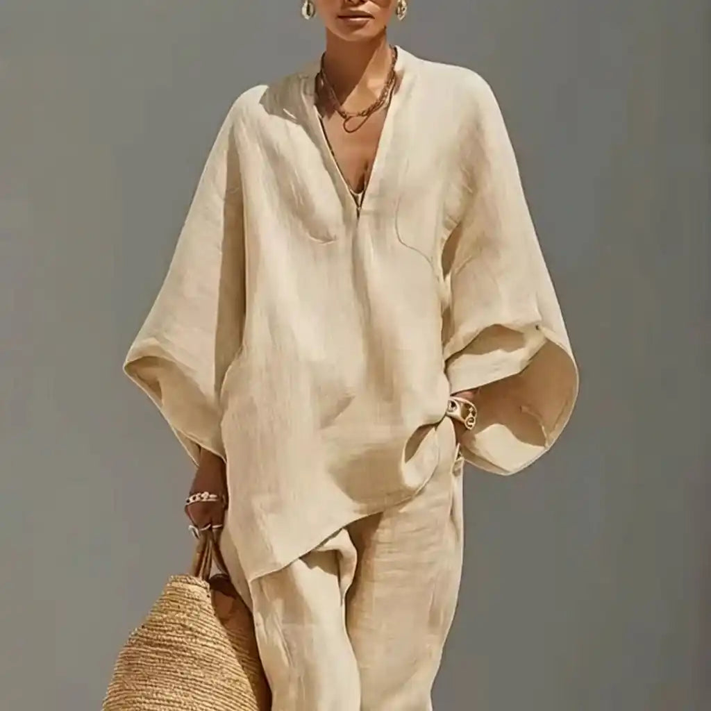 Marina | Completo Casual di Due Pezzi con Scollo a V per Donna