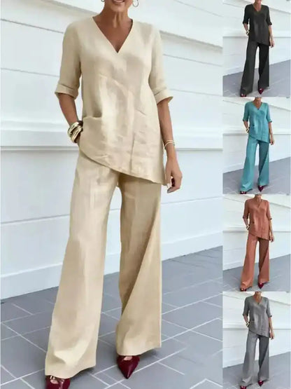 Susana | Completo di due pezzi con top a mezza manica e pantaloni dritti