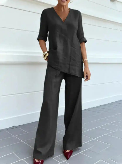 Susana | Completo di due pezzi con top a mezza manica e pantaloni dritti