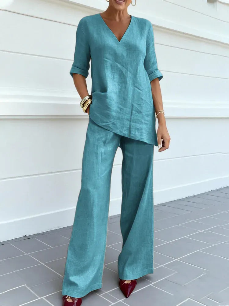 Susana | Completo di due pezzi con top a mezza manica e pantaloni dritti