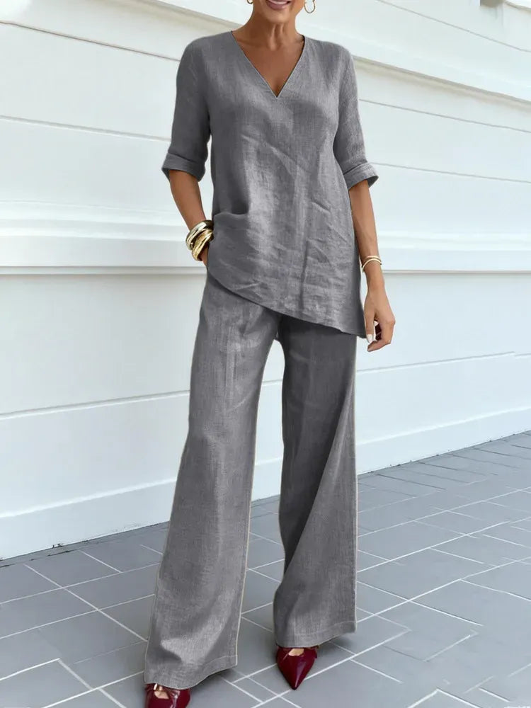 Susana | Completo di due pezzi con top a mezza manica e pantaloni dritti