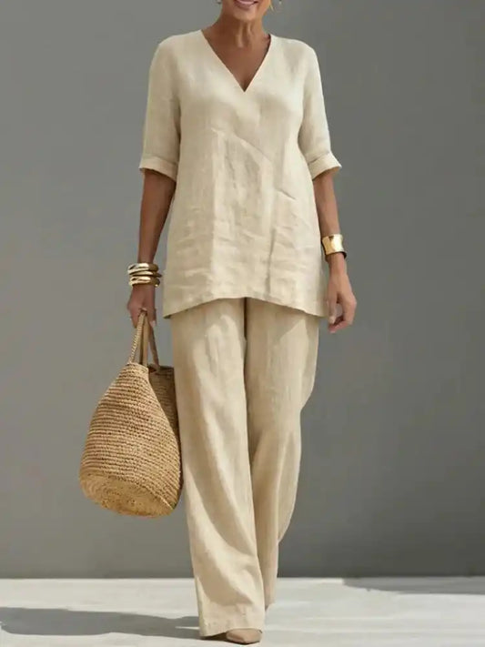 Susana | Completo di due pezzi con top a mezza manica e pantaloni dritti