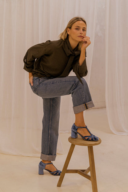 Roberta Velvet Indigo | Semišové sandály
